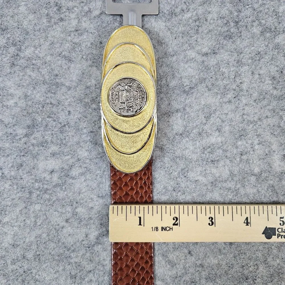 Latvijas‎ Republika 2 Lati 1925 Coin In Gold Tone Medallion Buckle & Brown Belt